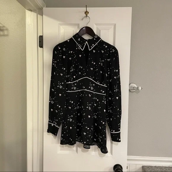 Parker Kaylin Black Heart Print Long Sleeve Dress 00 - Picture 3 of 9